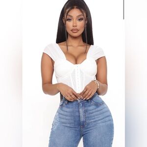 FashionNova Totally Boned Mesh Corset Top, Color Bone, Size Small